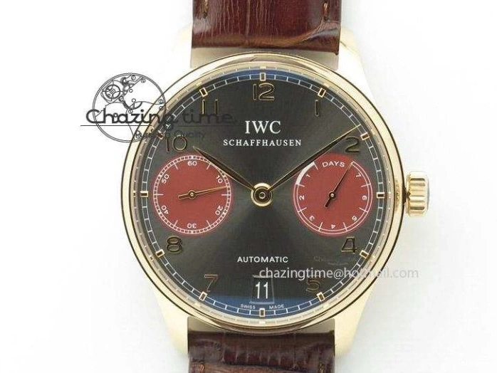MIROTIME 0331 Portuguese Real PR IW500127 RG ZF 1:1 Best Edition Grey Red Dial On Brown Leather Strap A52010 V AllSeason 7331